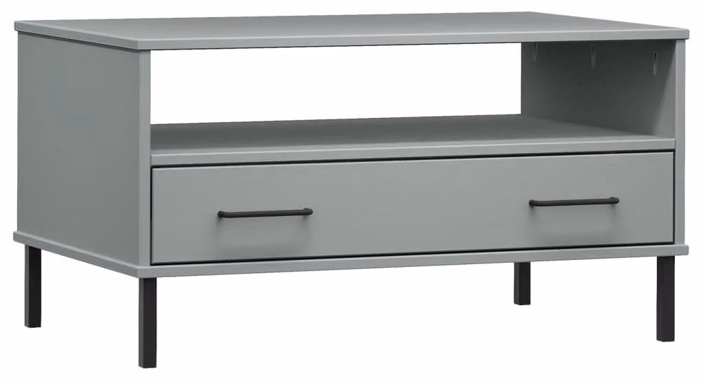 Tavolino da salotto in legno massello di pino, colore grigio, dimensioni 85 x 50 x 45 cm