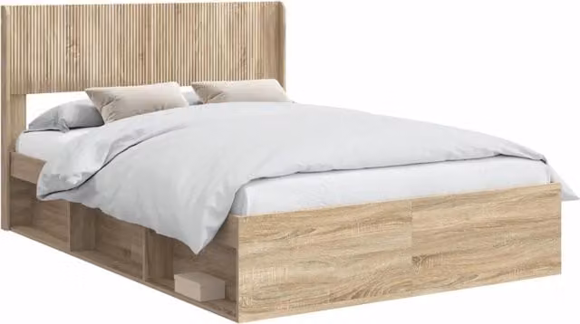 Letto matrimoniale | Letto per adulti | Struttura del letto con stoccaggio e testata Rovere Sonoma