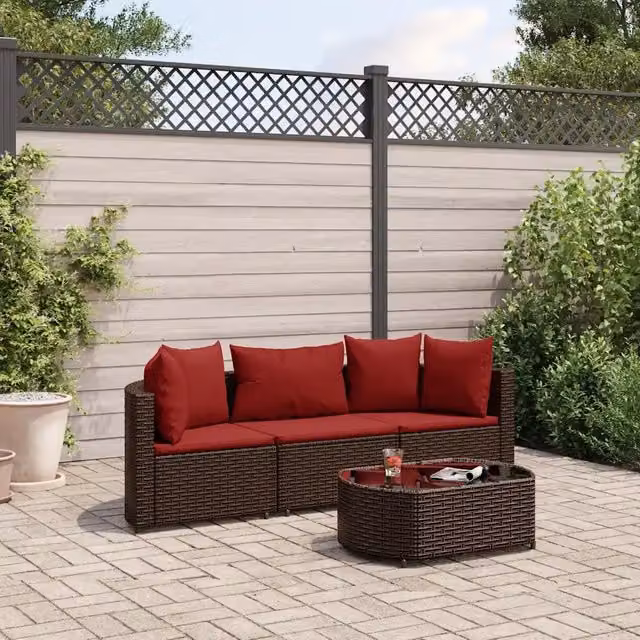 Set Divano da Giardino 4 pz con Cuscini Marrone in Polyrattan 3308365