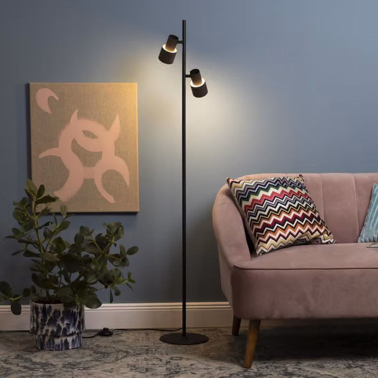 Lampada da terra, 140 cm, 2 x GU10, interruttore, nero opaco / bronzo