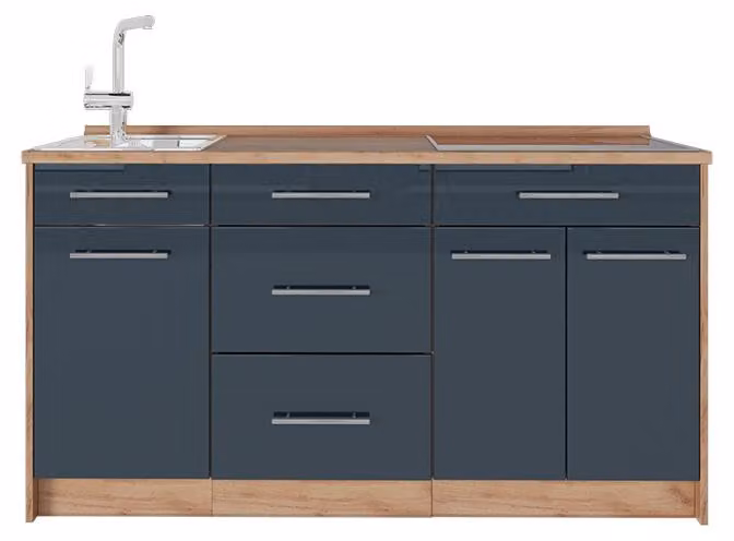 Cucine componibili piccole Vicco Fame-Line Blu scuro lucido 150 cm senza piano di lavoro, Model 65426