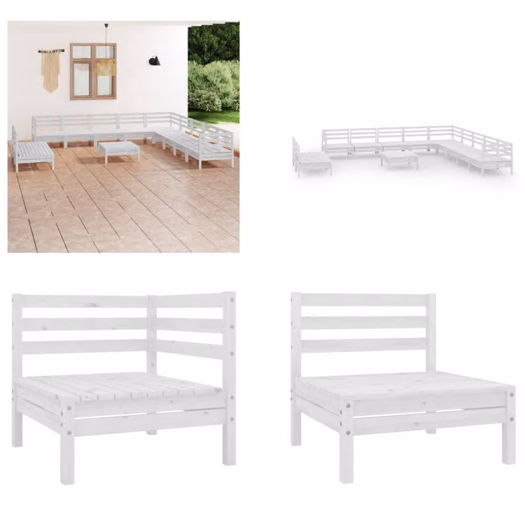 vidaXL 12 pezzi set salotto da giardino in legno massiccio di pino bianco - set salotto da giardino - set salotto da esterno - divano in legno - divano da giardino in legno