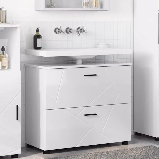 Mobile da bagno moderno vidaXL bianco lucido con ante a battente e ripiani interni L: 76,5 cm, P: 35 cm, H: 64 cm