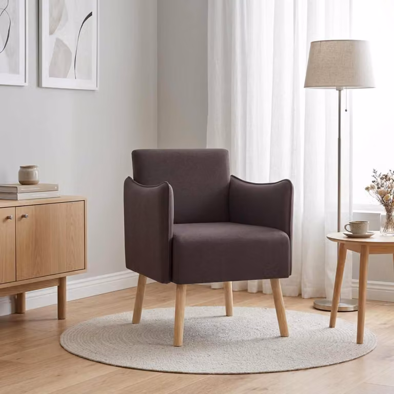 Sedia d'accento moderna vidaXL in tessuto marrone con braccioli e struttura in legno