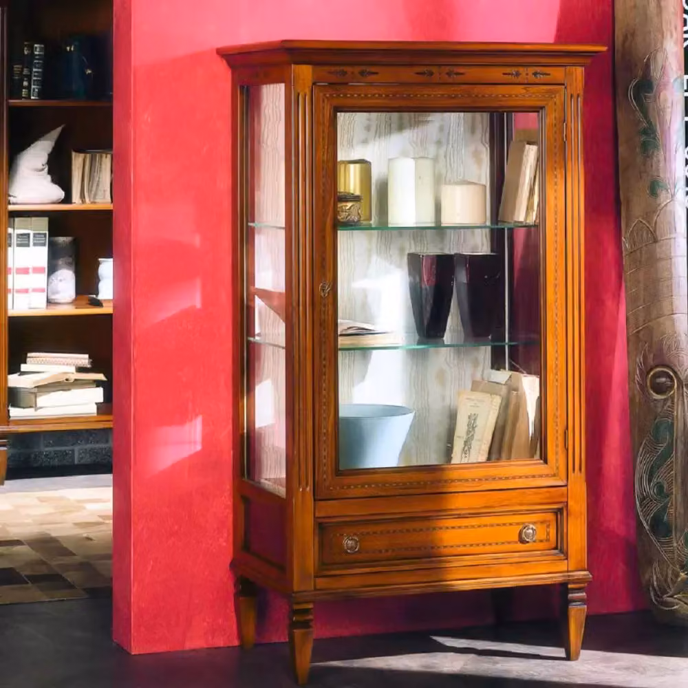 Vetrina classica in legno con porta in vetro e cassetto Mobili 2G finitura bassano L: 75 cm, P: 43 cm, H: 135 cm – 2