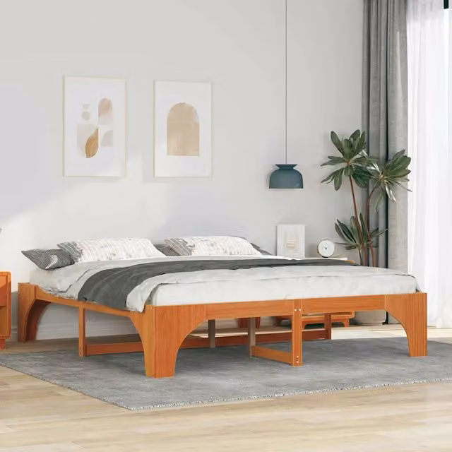 Struttura del letto-Giroletto Marrone 200 x 200 cm Pino massello 679870