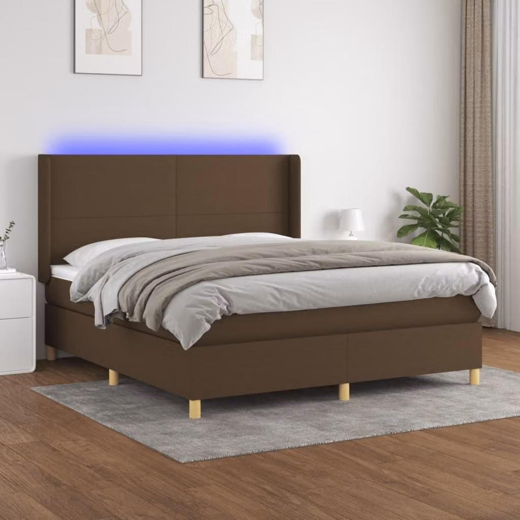 Maison Exclusive - Letto boxspring con materasso e illuminazione a LED, marrone scuro, 180x200 cm, rivestimento in tessuto