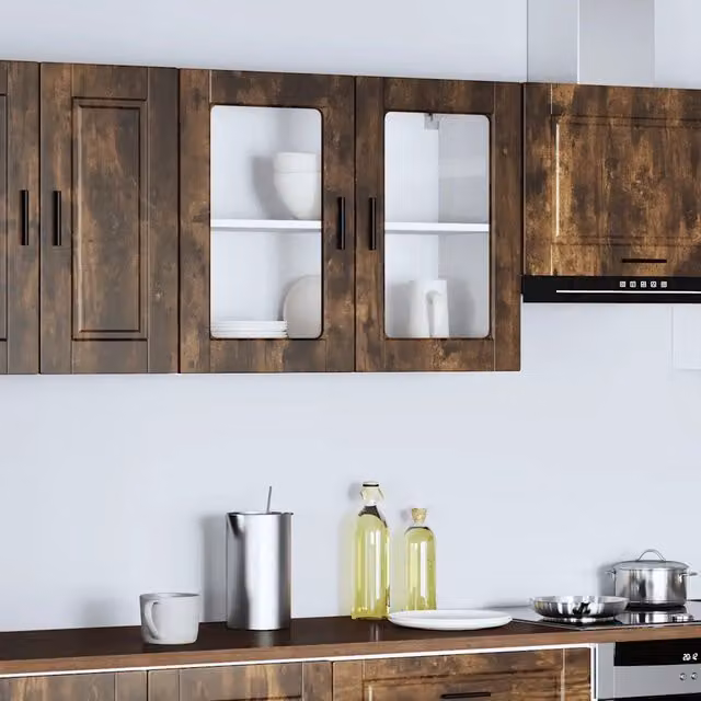 Pensile da cucina moderno vidaXL con ante in vetro e finitura legno marrone L: 80 cm, H: 60 cm, P: 31 cm