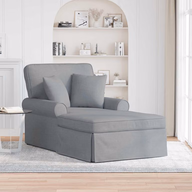 Chaise Longe moderna vidaXL in tessuto grigio con gonna e cuscini, 3 pezzi