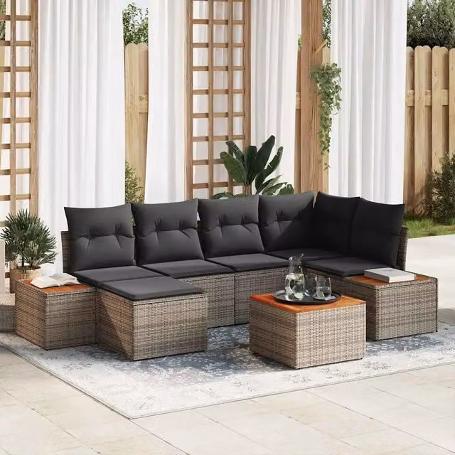 Set Divano da Giardino 7 pz 6-Numero di posti Grigio Polyrattan 3356794