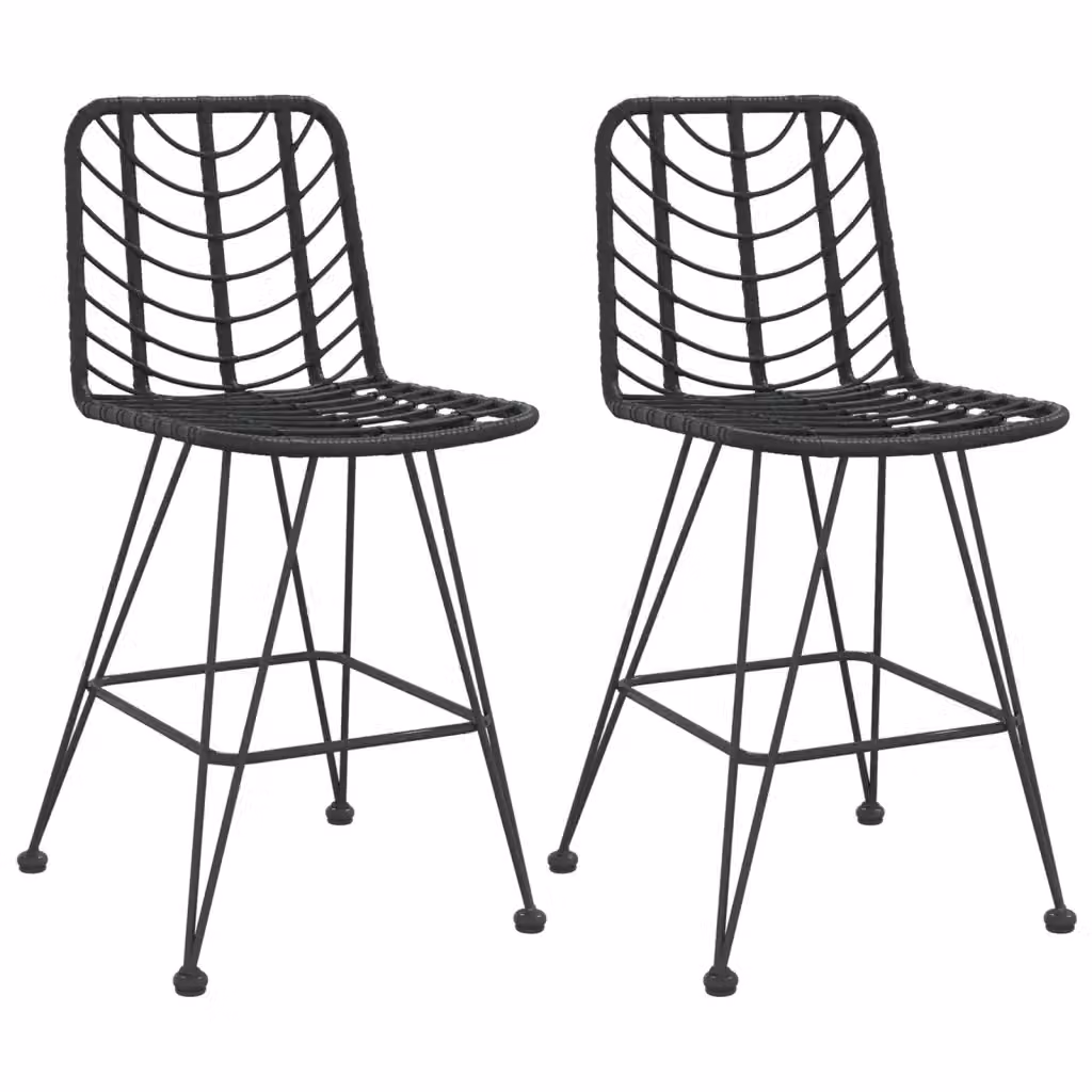 Set di 2 sgabelli da bar vidaXL neri in rattan PE e acciaio, L 45 cm x P 56 cm x H 103,5 cm – 2