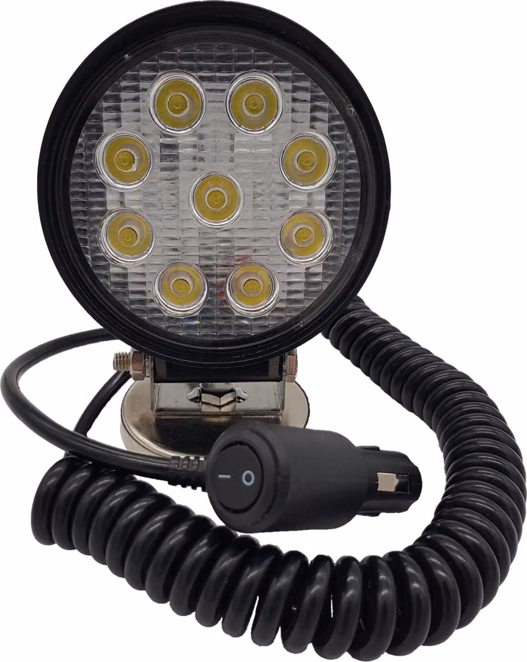 Lampada da lavoro a LED, rotonda, 9x3 W, 2160 lumen, base magnetica, alluminio