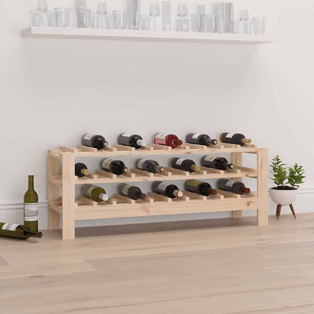vidaXL Portavini in Legno di Pino Massello Rustico, Colore Marrone/Beige, L: 109,5 cm, P: 30 cm, H: 42 cm