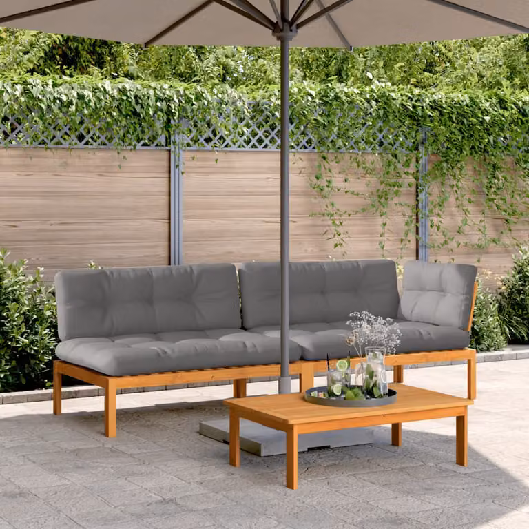 vidaXL Set Divano da Giardino a L con Cuscini in Legno Massello di Acacia Marrone e Grigio