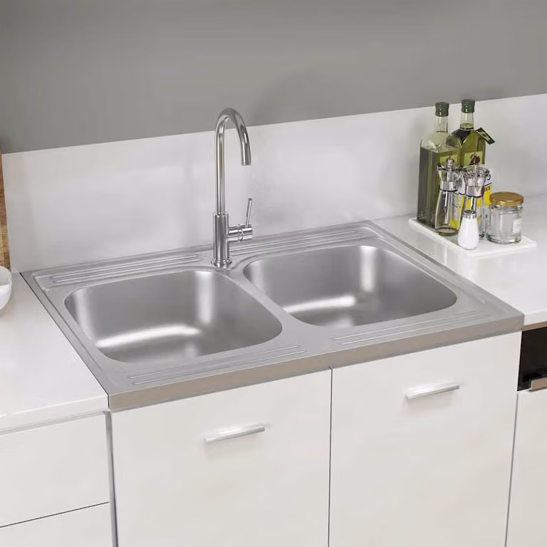 Lavello da cucina a doppia vasca vidaXL in acciaio inox color argento L: 80 cm, P: 60 cm, H: 15,5 cm