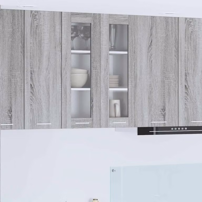 Armadio pensile da cucina moderno vidaXL con ante in vetro, Grigio, L: 60 cm, P: 31 cm, H: 80 cm