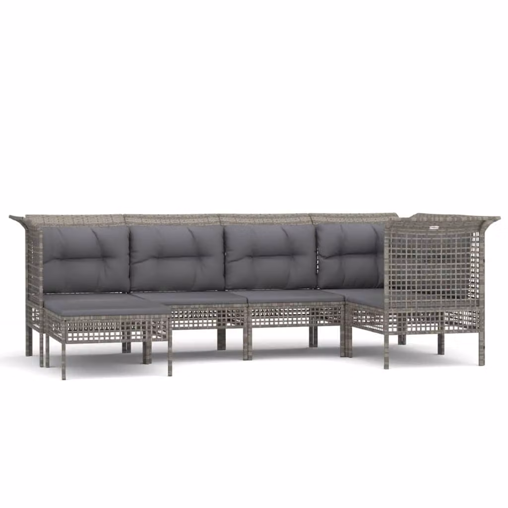 Set Divani da Giardino 6 pz con Cuscini in Polyrattan Grigio
