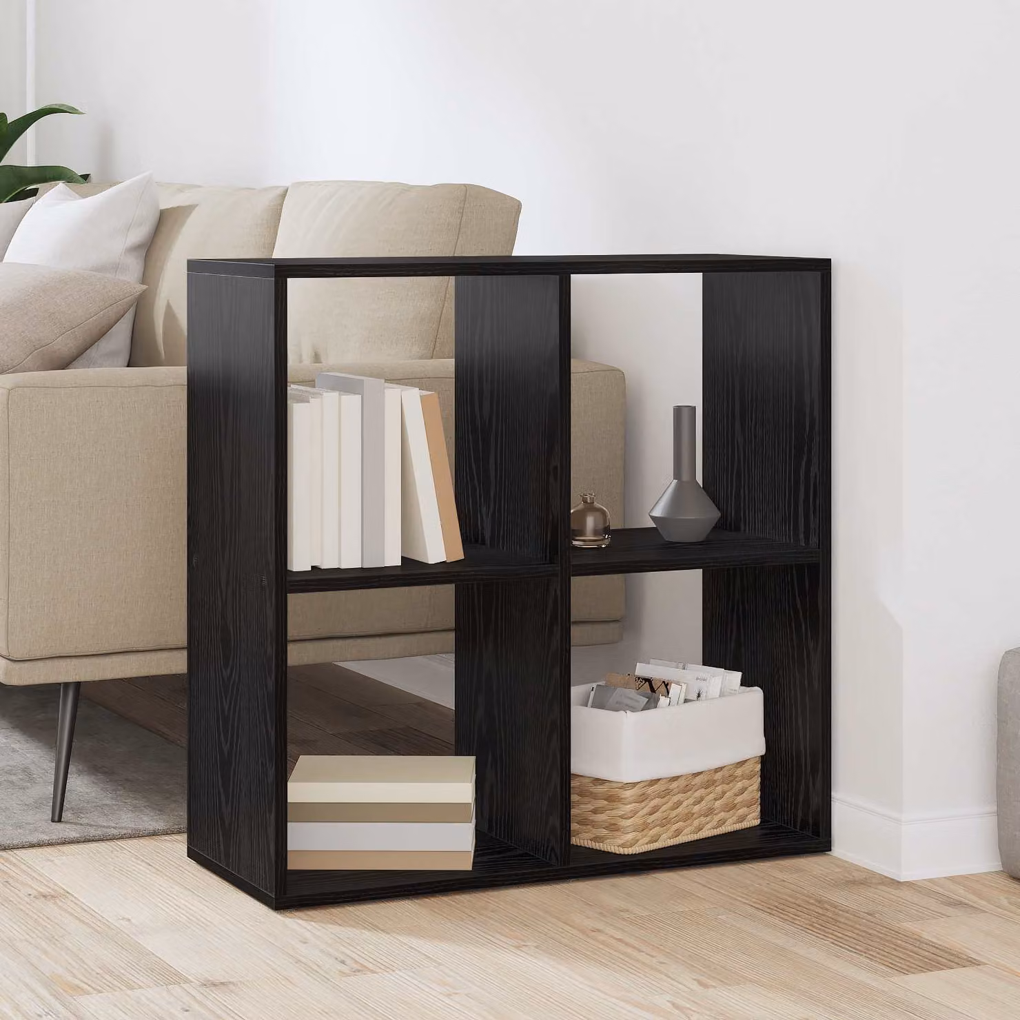 vidaXL Armadio per Libri a 4 Livelli in MDF Nero Opaco L: 69,5 cm, P: 29 cm, H: 69,5 cm