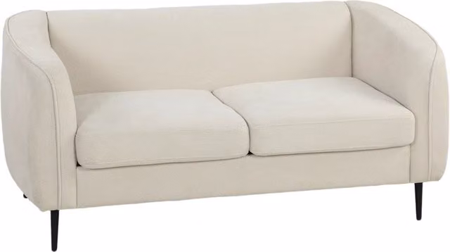 Divano a due posti moderno in velluto beige con struttura in legno multistrato e piedi in metallo