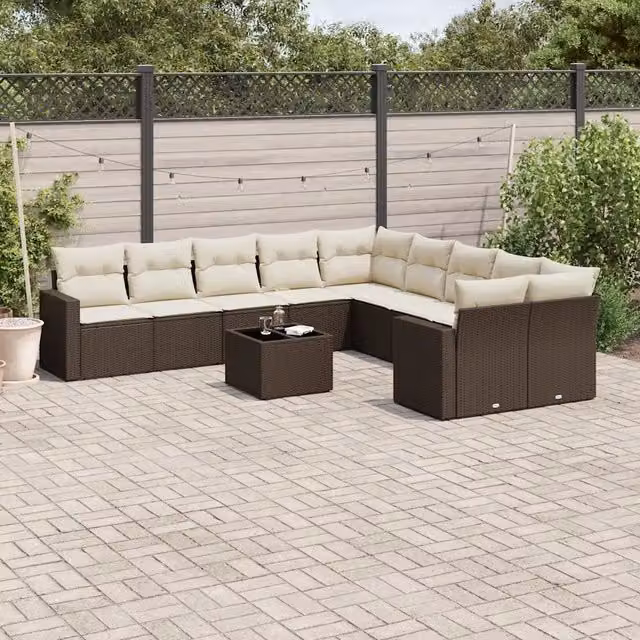 Set Divani da Giardino 11 pz con Cuscini Polyrattan Marrone 3219513