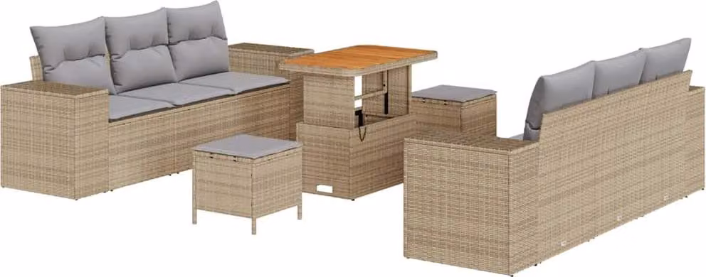 Set Divano da Giardino 9 pcs Beige Poly Rattan