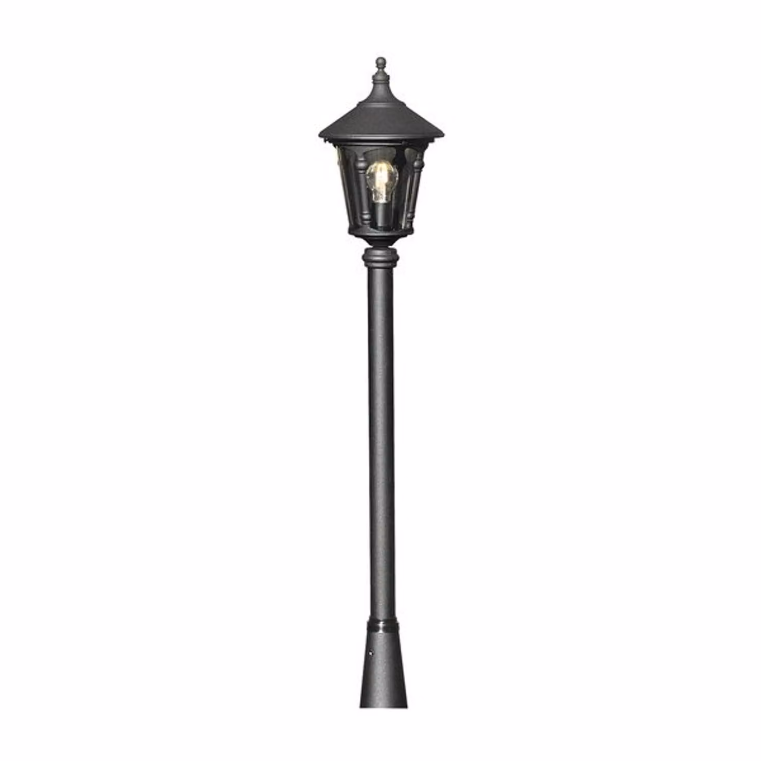 Testa di lampada Konstsmide Virgo in alluminio laccato nero, con vetro acrilico color fumo. Vetro acrilico, prezzo senza base, senza asta, vedi accessori
