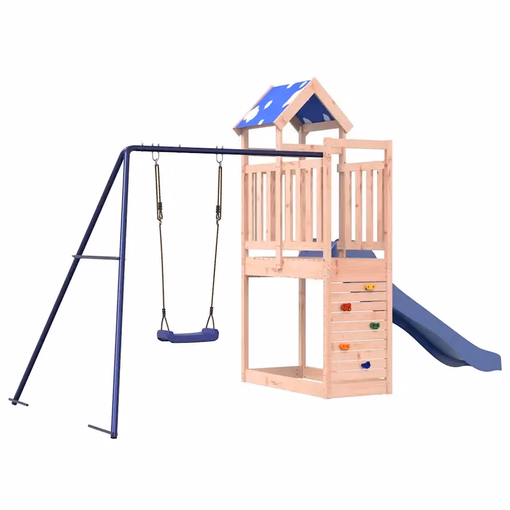 vidaXL Set da Gioco da Esterno in Legno di Douglas con Scivolo, Altalena, Sabbiera e Tenda, Multicolore, L/P/H: 390 x 241 x 215 cm – 2