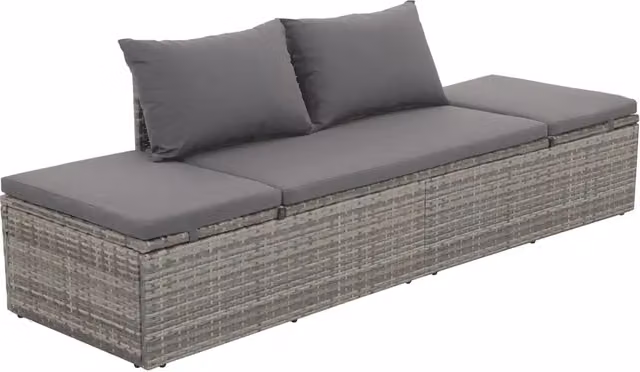 Lettino da giardino moderno in polyrattan grigio con cuscino resistente alle intemperie e poggiatesta regolabile CFW8751494
