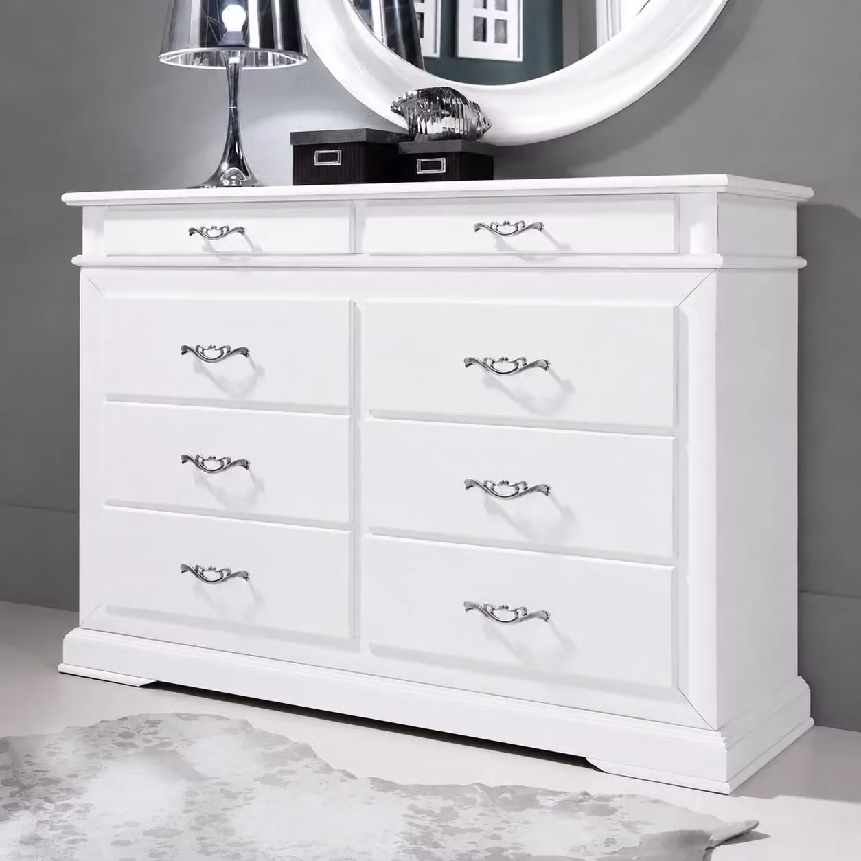 Comò con 8 cassetti in legno laccato bianco Mobili 2G L/P/H: 150 x 53 x 102 cm – 2