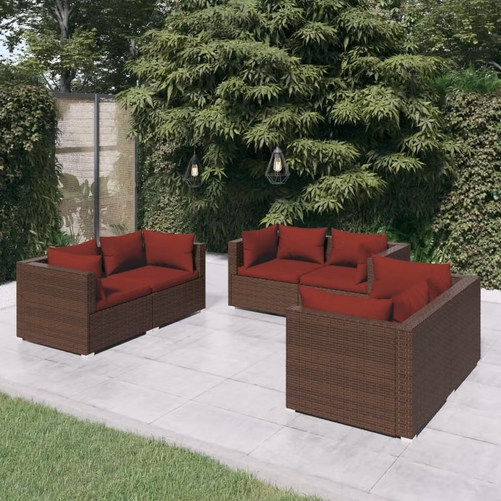 Maison Exclusive - Set da giardino 6 pezzi con cuscini in polyrattan marrone