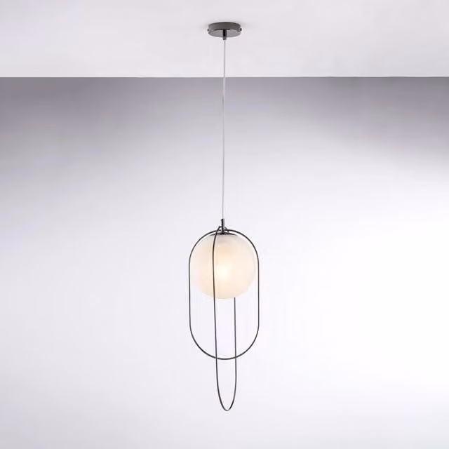 Lampadario a sospensione minimalista Bonetti Illumina in metallo e vetro, colori nero e cromo, con lampadina E27 sostituibile