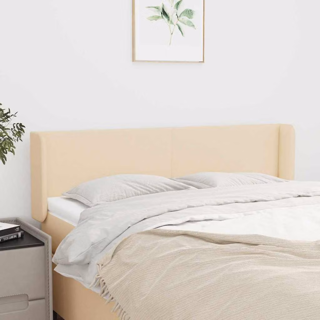 Testiera ad orecchio vidaXL in tessuto beige con struttura in legno di larice L: 147 cm, P: 16 cm, H: 78-88 cm