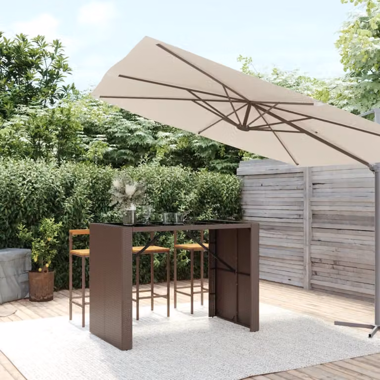 vidaXL Tavolo Bar Moderno in Polyrattan Marrone con Piano in Vetro L: 145 cm, P: 80 cm, H: 110 cm