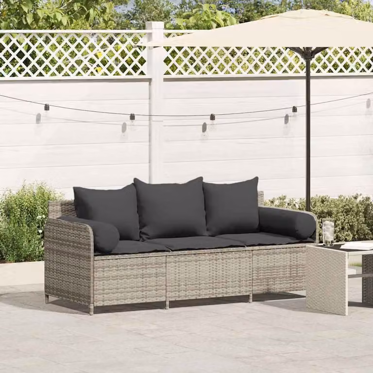 vidaXL Divano da Giardino Moderno in Polyrattan Grigio con Cuscini Imbottiti e Coperture Rimovibili