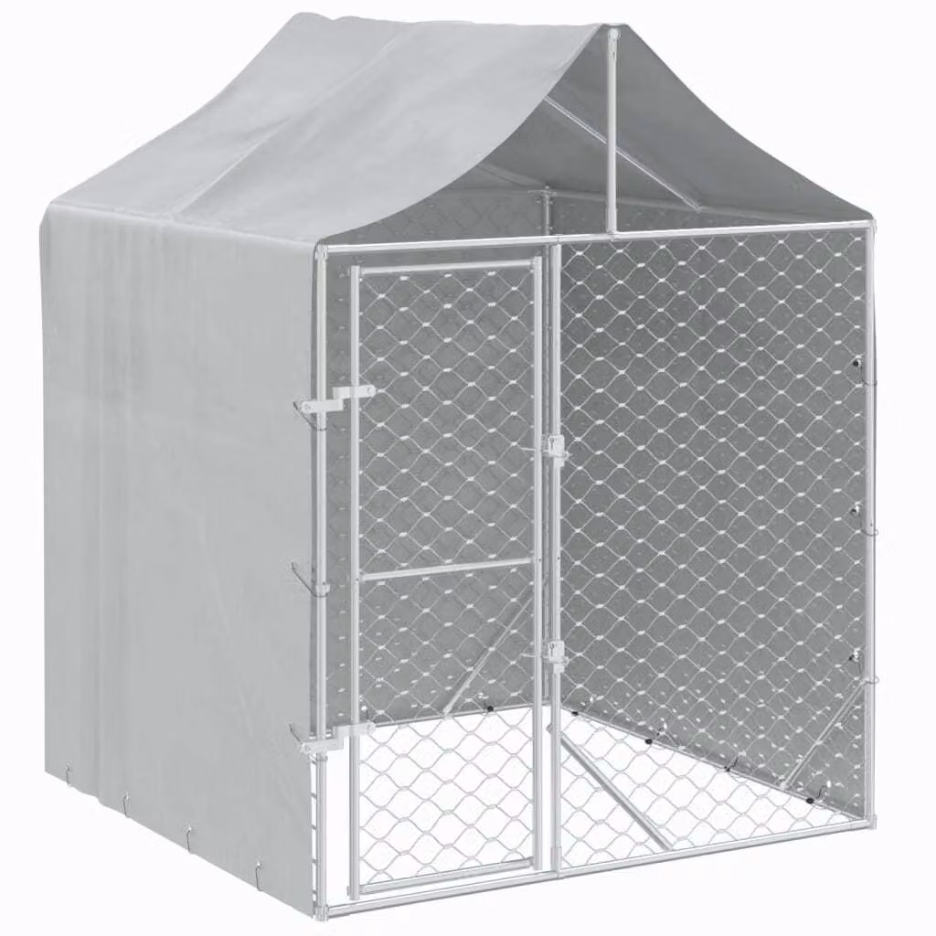 Cuccia Cani da Esterno Tetto Argento 2x2x2,5 m Acciaio Zincato