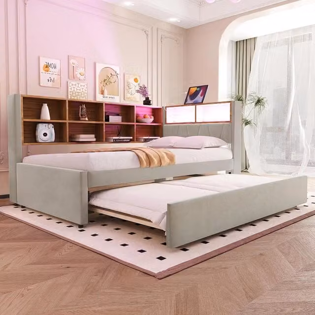 Divano letto - Xylo - 90x200 cm letto nascosto USB grigio chiaro