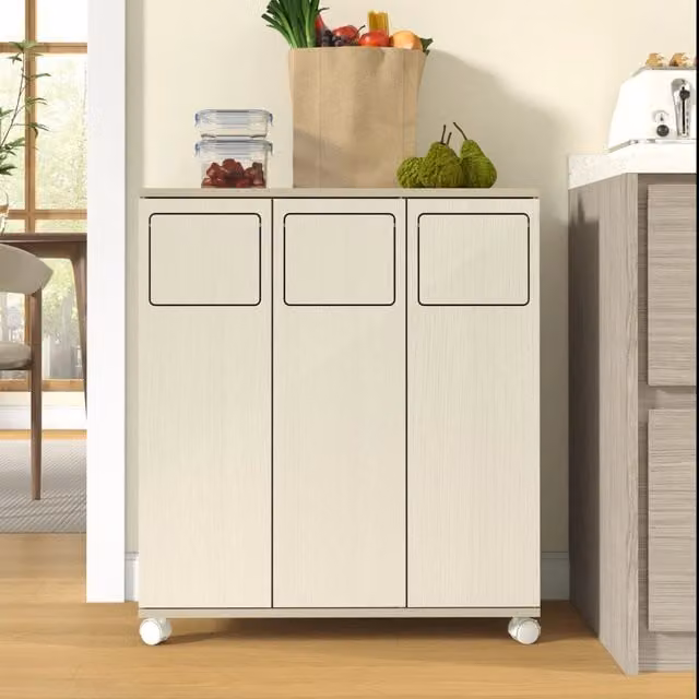 ARMADIO PORTARIFIUTI 3 SCOMPARTI 69,3x35x80 cm MDF Bianco con ruote