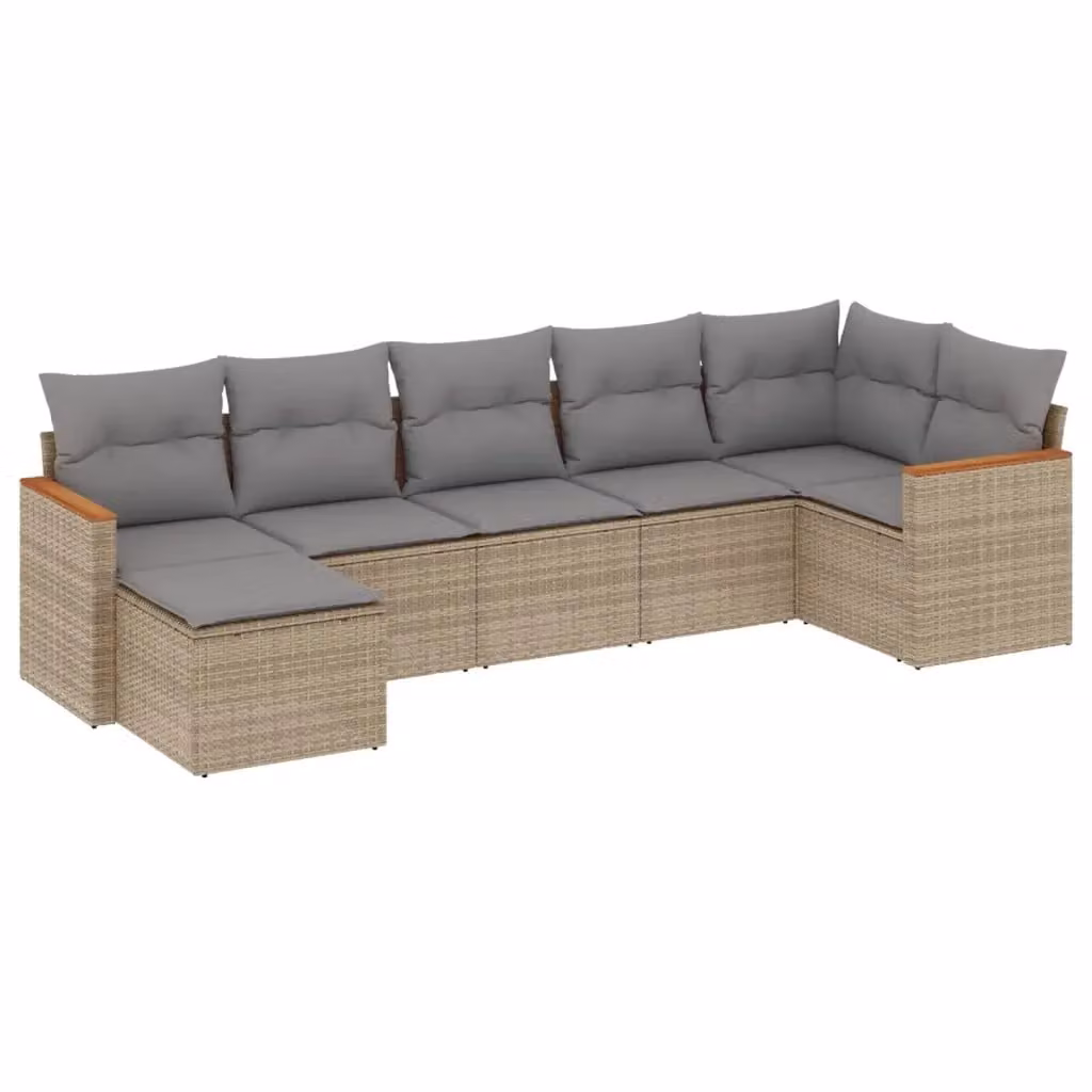vidaXL Set Divano da Giardino a L 7 pz con Cuscini Beige e Grigio in Polyrattan e Acciaio – 2