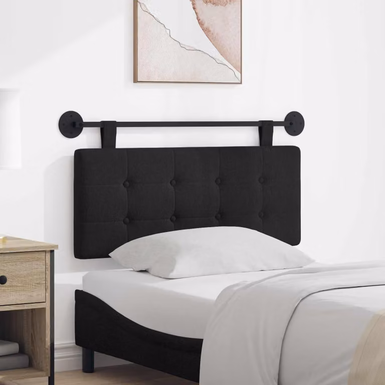 Testiera sospesa vidaXL in tessuto nero con pannello imbottito per camera da letto, L: 110 cm, H: 55 cm, P: 6 cm