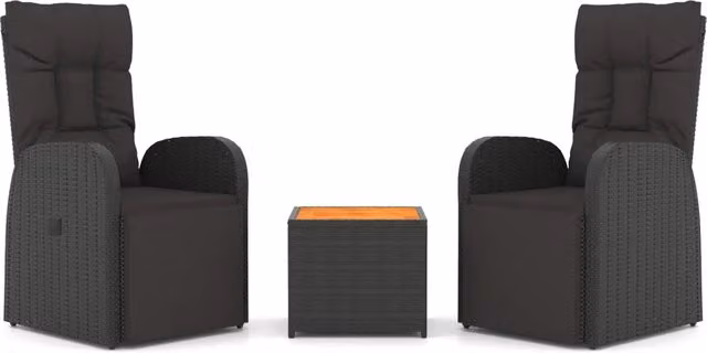 Set Mobili Giardino 3pz | Set Salotto da Giardino Nero Polyrattan e Legno Massello Acacia