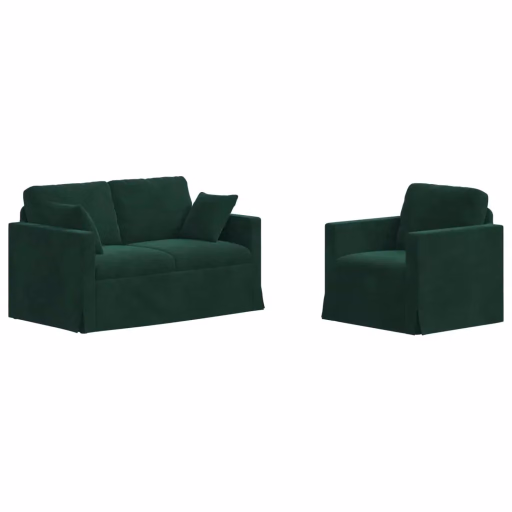 Set di 2 divani vidaXL in velluto verde scuro con struttura in metallo e coperture rimovibili L/P/H: 138 x 78 x 80 cm – 2