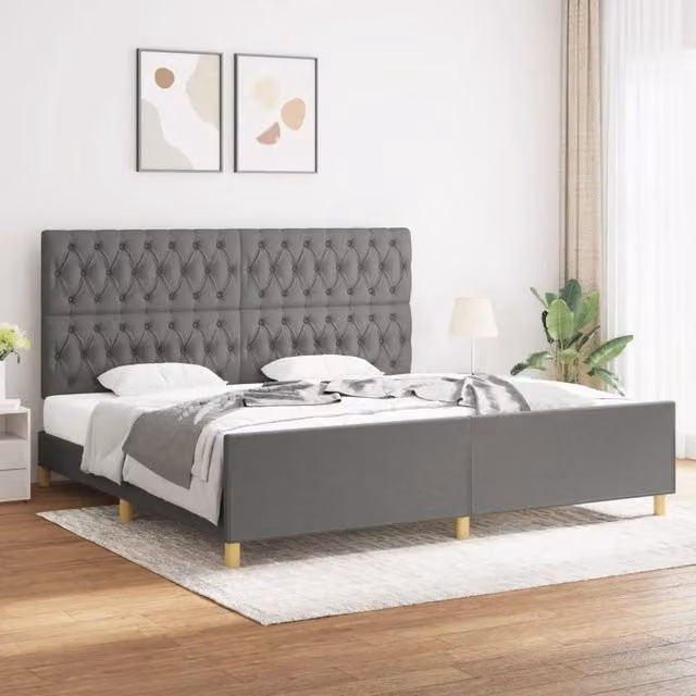Giroletto con Testiera-Struttura Letto con testiera Grigio Scuro 200x200 cm in Tessuto