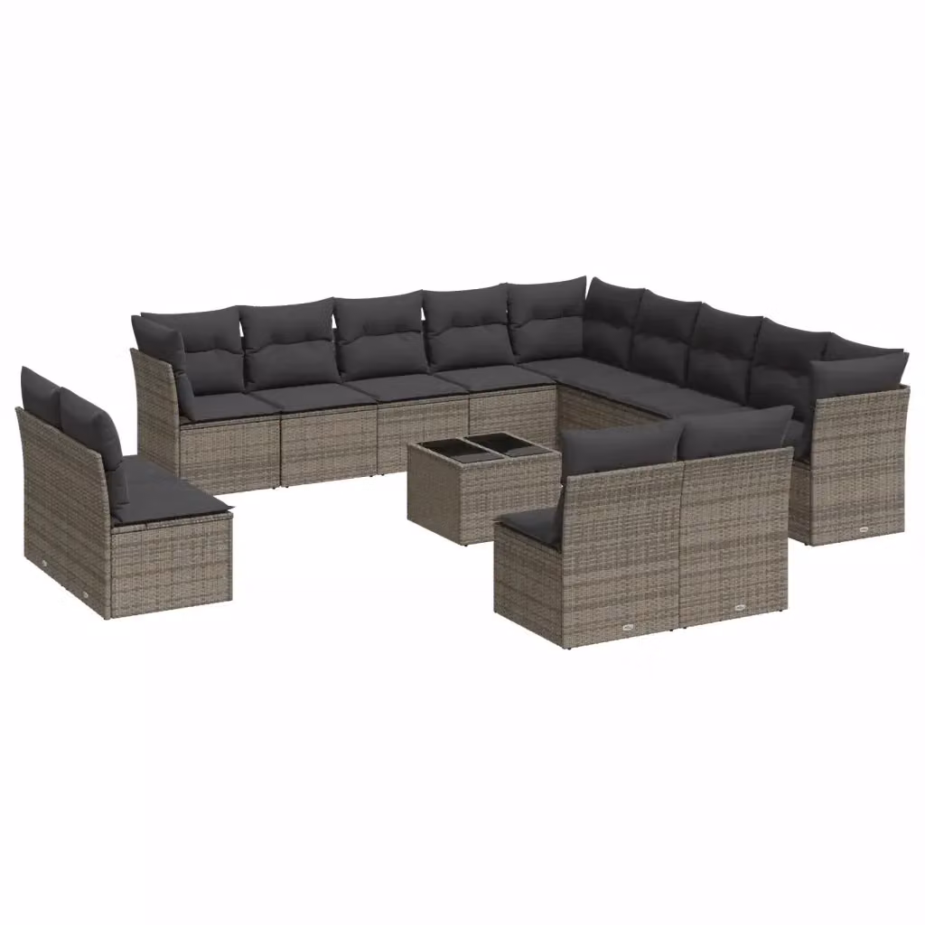 Set di Divani da Giardino VIDAXL in Polyrattan Grigio con Cuscini, 14 Pezzi – 2