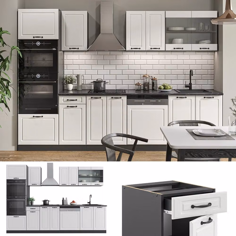 Cucina componibile R-Line Vicco Bianco rustico e Antracite con armadio alto L: 300 cm, P: 60 cm, H: 185,2 cm – 2