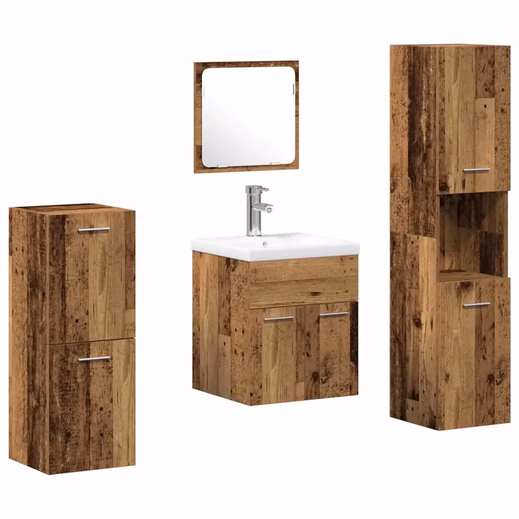 Set di mobili per il bagno vidaXL in legno e metallo marrone con design minimalista e montaggio a parete L: 90 cm, P: 38,5 cm, H: 46,35 cm – 2