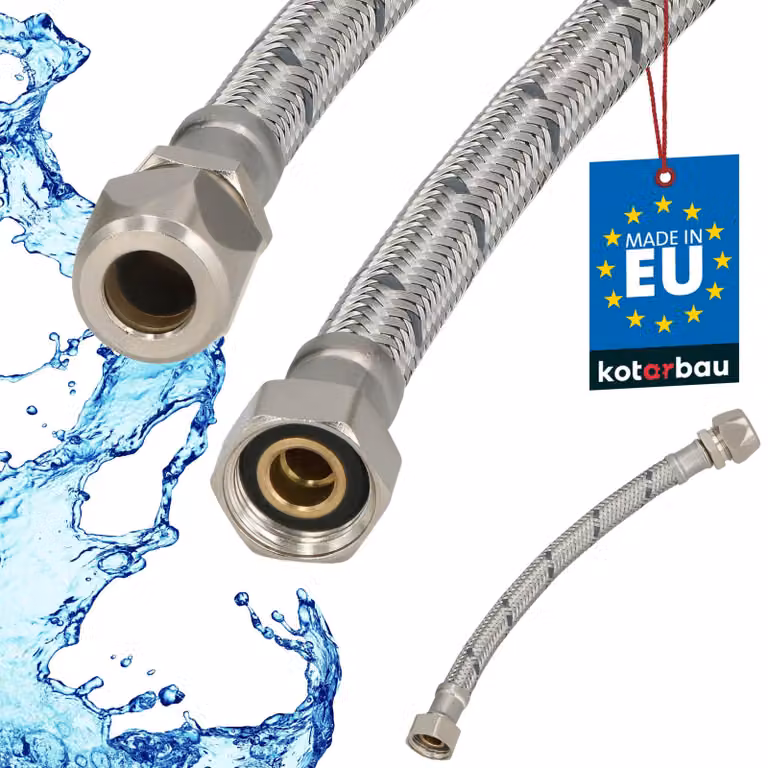 KOTARBAU® Tubo Flessibile per Rubinetto 3/8“ x 3/8“ Tubo di Raccordo 20 cm Dado Girevole x Raccordo a Pressare Acciaio Inox