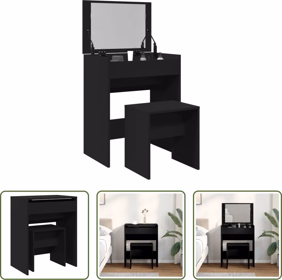 The Living Store Comodino con sgabello nero 60x40x113,5 cm
