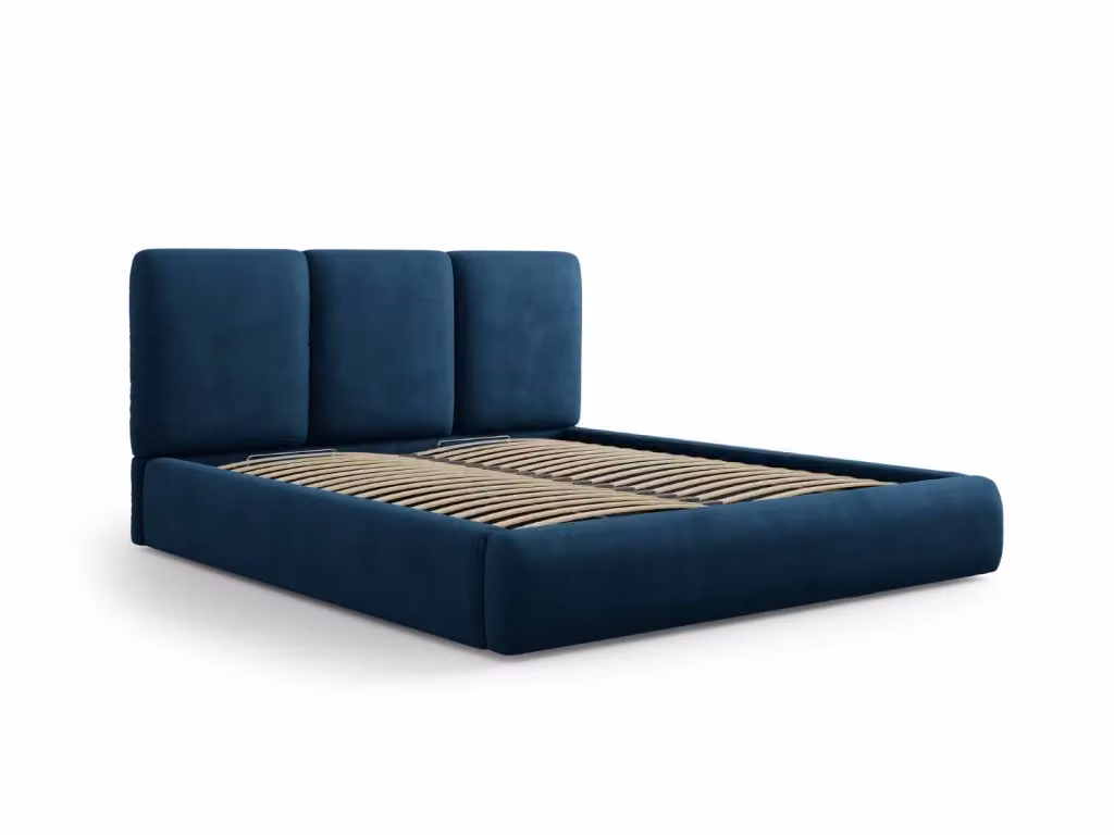 Letto con cassettone e testiera Nicolas di Cosmopolitan Design in ciniglia blu, L/P: 200 x 200 cm – 2