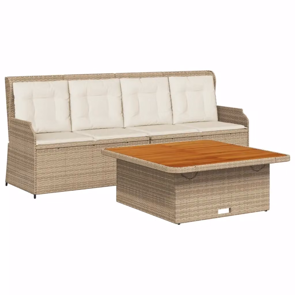 Set Divano da Giardino vidaXL 3 Pezzi con Cuscini Beige e Tavolino in Metallo e Poliestere Resistente ai Raggi UV – 2