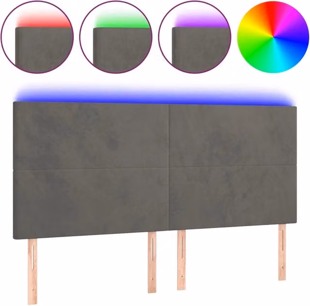 Testata del letto con illuminazione LED e porta di ricarica USB in velluto grigio, L 180 cm x P 5 cm x H 118/128 cm – 1
